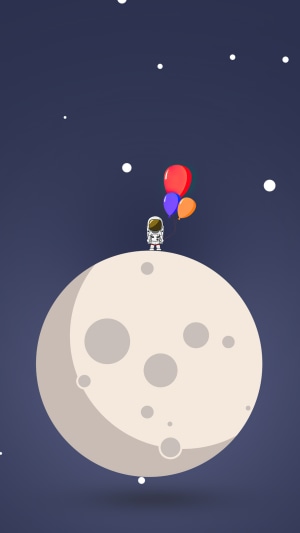 Minimalist astronaut with balloons on the moon