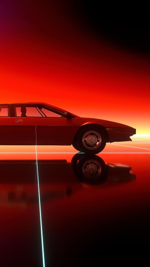 Red concept car on a reflective surface with a red gradient background