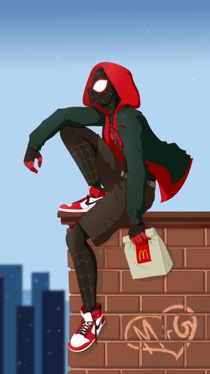 Spider-Man from Marvel holding McDonald's bag