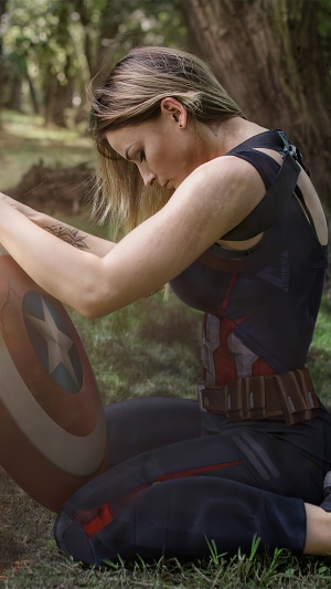 Captain America cosplay in forest