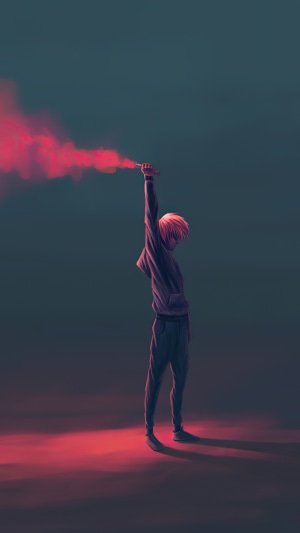 Person holding a red smoke flare