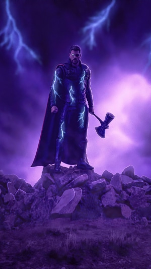 Thor with Stormbreaker in a lightning storm 4K