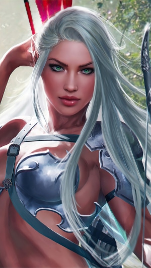 Warrior woman with bow and arrow, digital art