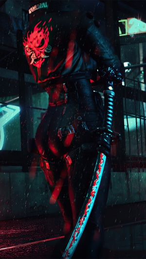 Samurai jacket with red oni mask from Cyberpunk 2077