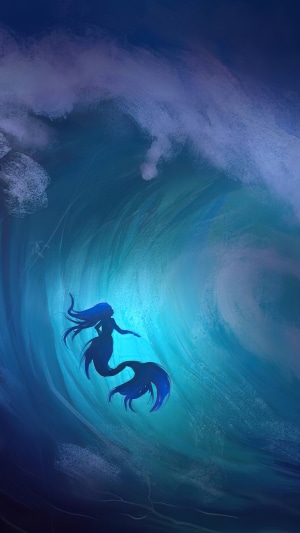 Mermaid silhouette in a large wave, digital art 4K