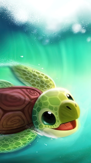 Cute cartoon turtle swimming underwater