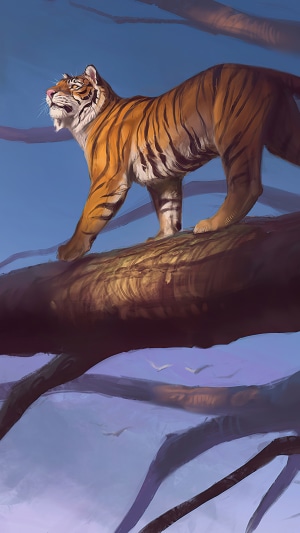 Tiger standing on a tree branch