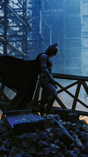 Batman in a destroyed city