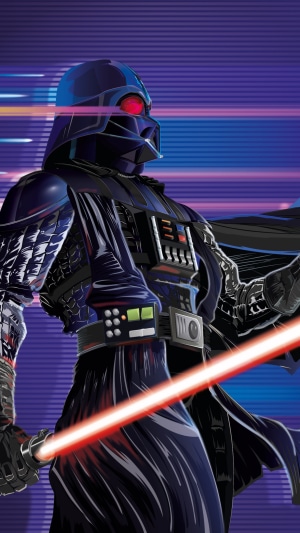 Darth Vader from Star Wars with a red lightsaber