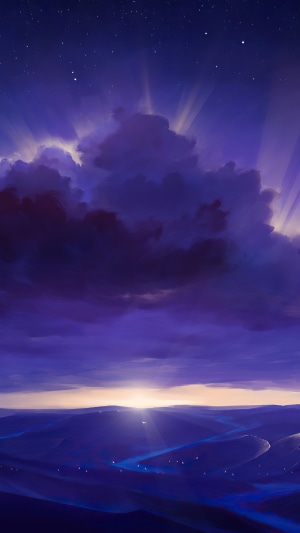 Digital art of a desert landscape at sunrise