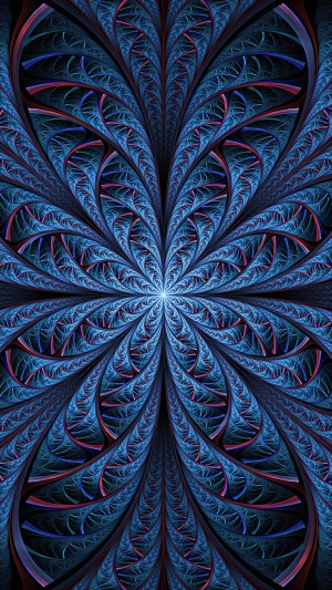 Abstract fractal art with blue and red patterns