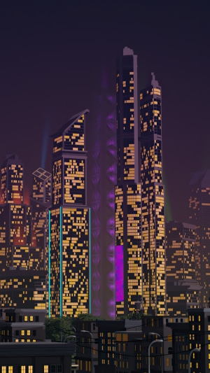 Retrowave city skyline at night