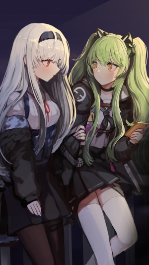 Anime girls with white and green hair