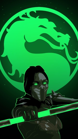 Scorpion from Mortal Kombat with Dragon Logo