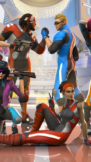 Quantum League characters in a futuristic arena