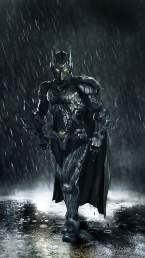 Batman artwork in the rain