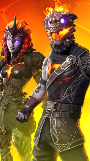 Fortnite characters with fiery wolf and queen designs