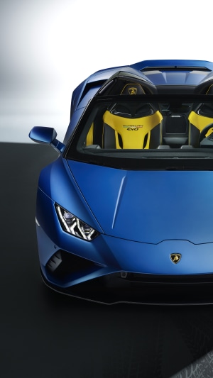 Blue Lamborghini Huracan Evo Spyder convertible