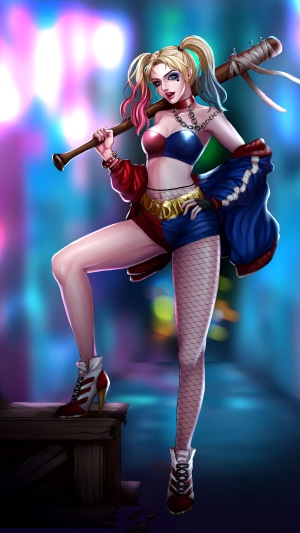 Harley Quinn artwork with baseball bat