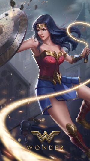 Wonder Woman artwork with lasso and shield