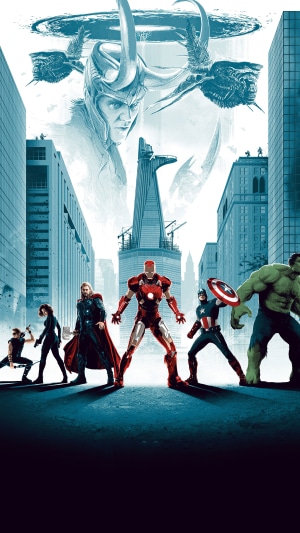 The Avengers and Loki in New York City