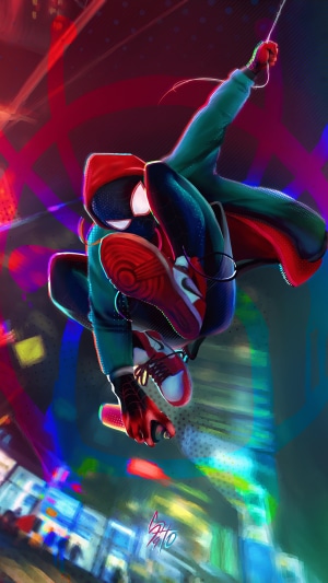 Miles Morales from Spider-Verse spraying graffiti