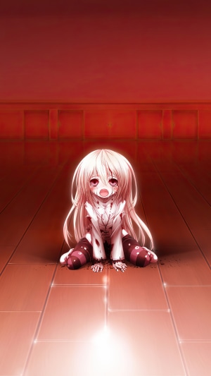 Anime girl sitting on floor covered in blood