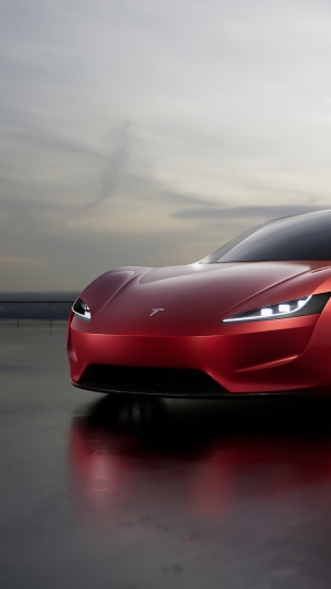 Red Tesla Roadster electric car