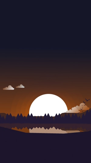 Minimalist sunset over a lake with trees