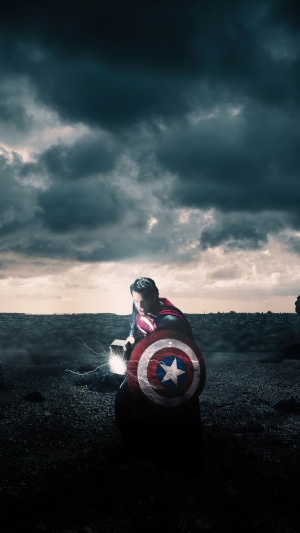 Superman and Captain America with Thor's Hammer