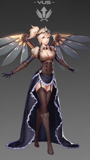 Mercy from Overwatch in Steampunk attire