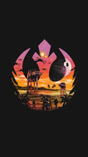 Star Wars Rebel Alliance artwork with AT-ATs and Death Star