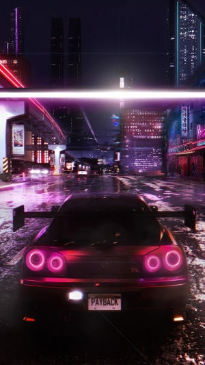 Need for Speed Payback car in a cyberpunk city
