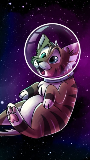 Tabby cat astronaut floating in space