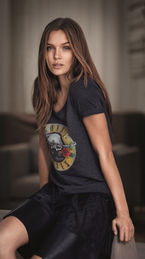 Josephine Skriver wearing Guns N' Roses t-shirt
