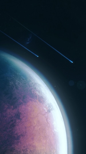 Sci-fi planet with shooting stars