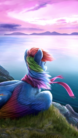 Rainbow Dash from My Little Pony looking at the sea