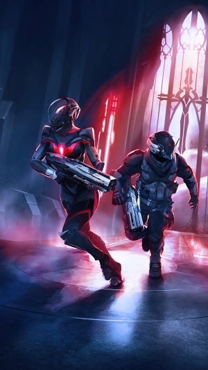 Two sci-fi soldiers running with weapons
