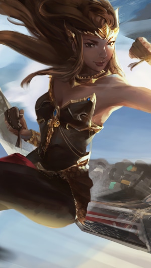 Artwork of a warrior woman in flight