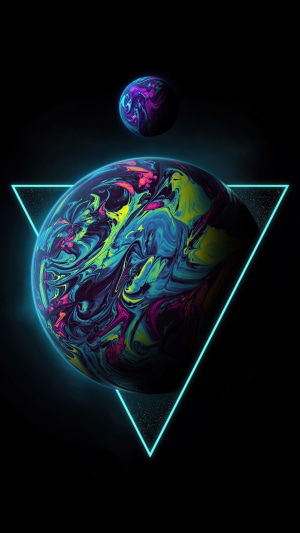 Abstract planets with neon triangle
