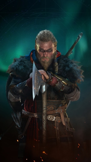 Eivor from Assassin's Creed Valhalla holding an axe
