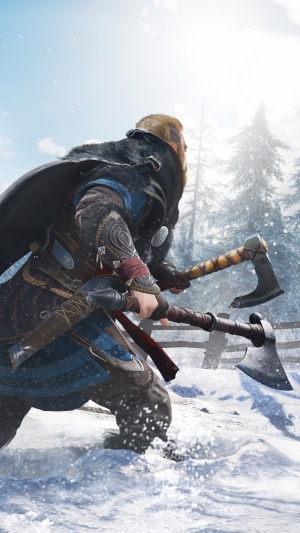 Eivor from Assassin's Creed Valhalla with axes
