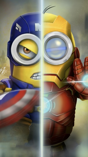 Minion as Captain America and Iron Man artwork