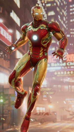Iron Man in a city at night