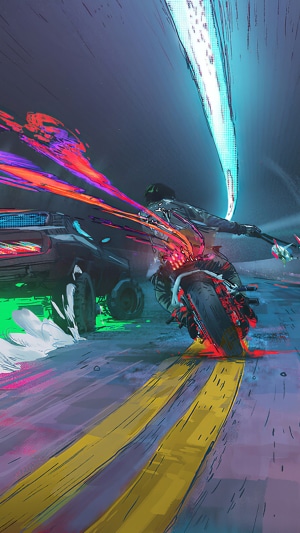 Motorcycle chase artwork
