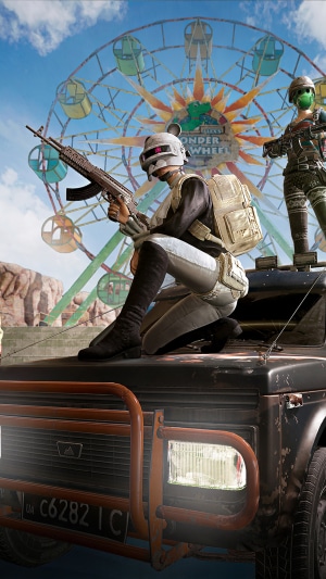 PlayerUnknown's Battlegrounds characters at amusement park