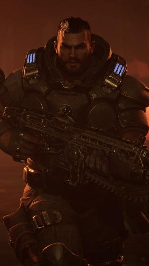 Gears Tactics character with rifle