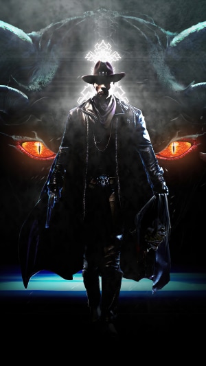 Cowboy with glowing eyes monster