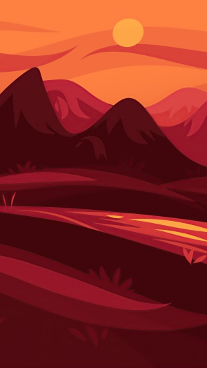 Sunset over mountains and river