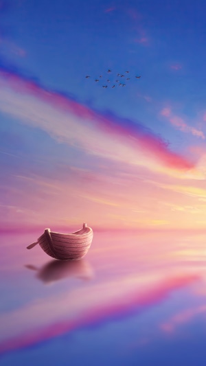 Digital art of a boat at sunset